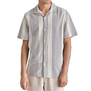 Wax London Didcot Camp Shirt XL Striped Cotton Crinkle Short Sleeve Button Up